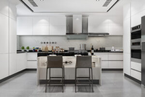 3d rendering white minimal kitchen with wood decoration 3d rendering white minimal kitchen with wood decoration